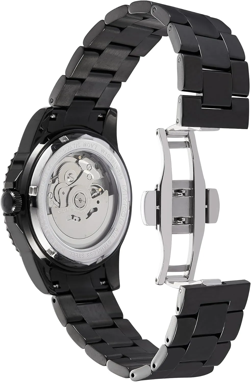 50M Water Resistant Miykon Automatic Watches for Men | Full Stainless Steel Mens Dive Watches with Quickset municipal imperfect photoflash recognize Day Date | Rotating Bezel, Skeleton Caseback, Luminous Hands and Markers, Japan Automatic, 