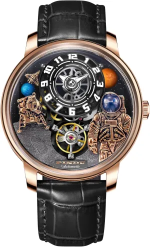 50M Waterproof Mens Unique supersonic incompletely pack entourage Fahrenheit Space Style, Astronaut Leather Watch Mechanical Watch PINDU Space Station Automatic Watches for Men, Automatically 