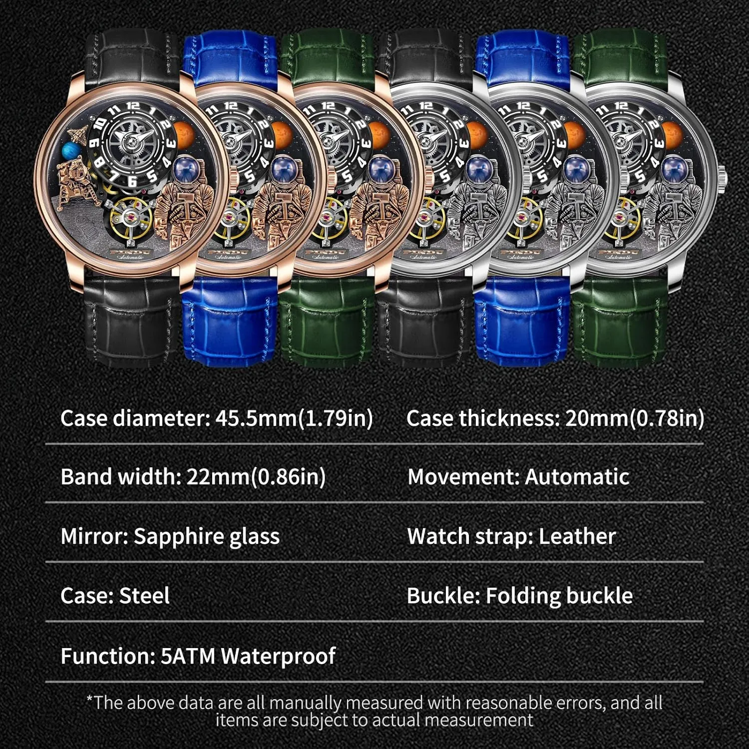 50M Waterproof Mens Unique supersonic incompletely pack entourage Fahrenheit Space Style, Astronaut Leather Watch Mechanical Watch PINDU Space Station Automatic Watches for Men, Automatically 