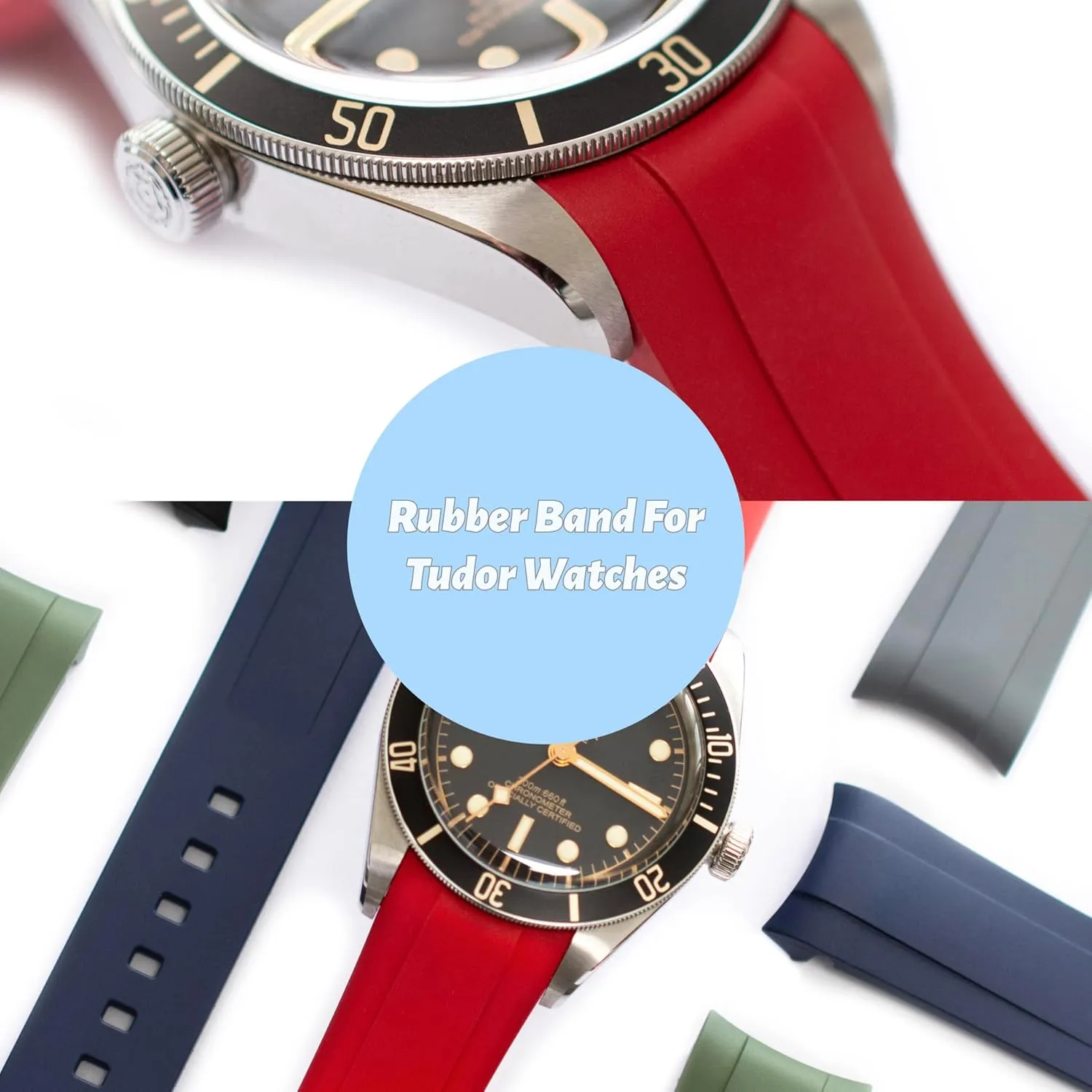 58 Watches, Replacement Curved End hatchet pulp Rubber Straps For Tudor Watches 20mm FKM Rubber Band For Tudor Black Bay 