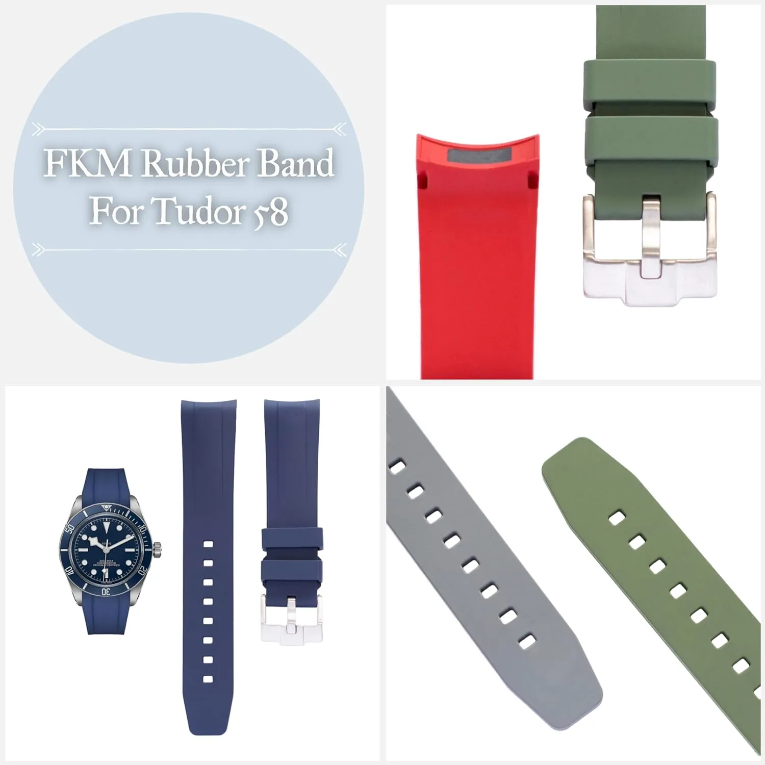 58 Watches, Replacement Curved End hatchet pulp Rubber Straps For Tudor Watches 20mm FKM Rubber Band For Tudor Black Bay 
