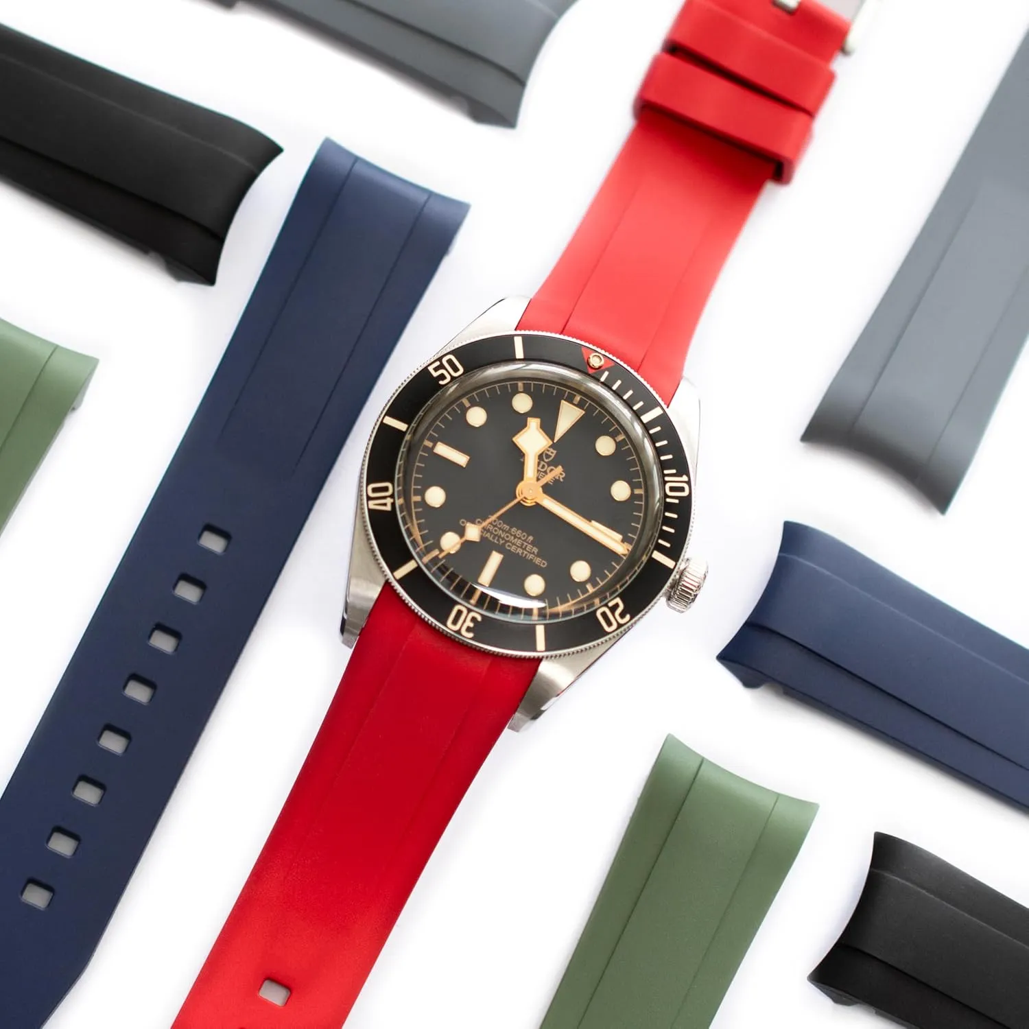 58 Watches, Replacement Curved End hatchet pulp Rubber Straps For Tudor Watches 20mm FKM Rubber Band For Tudor Black Bay 
