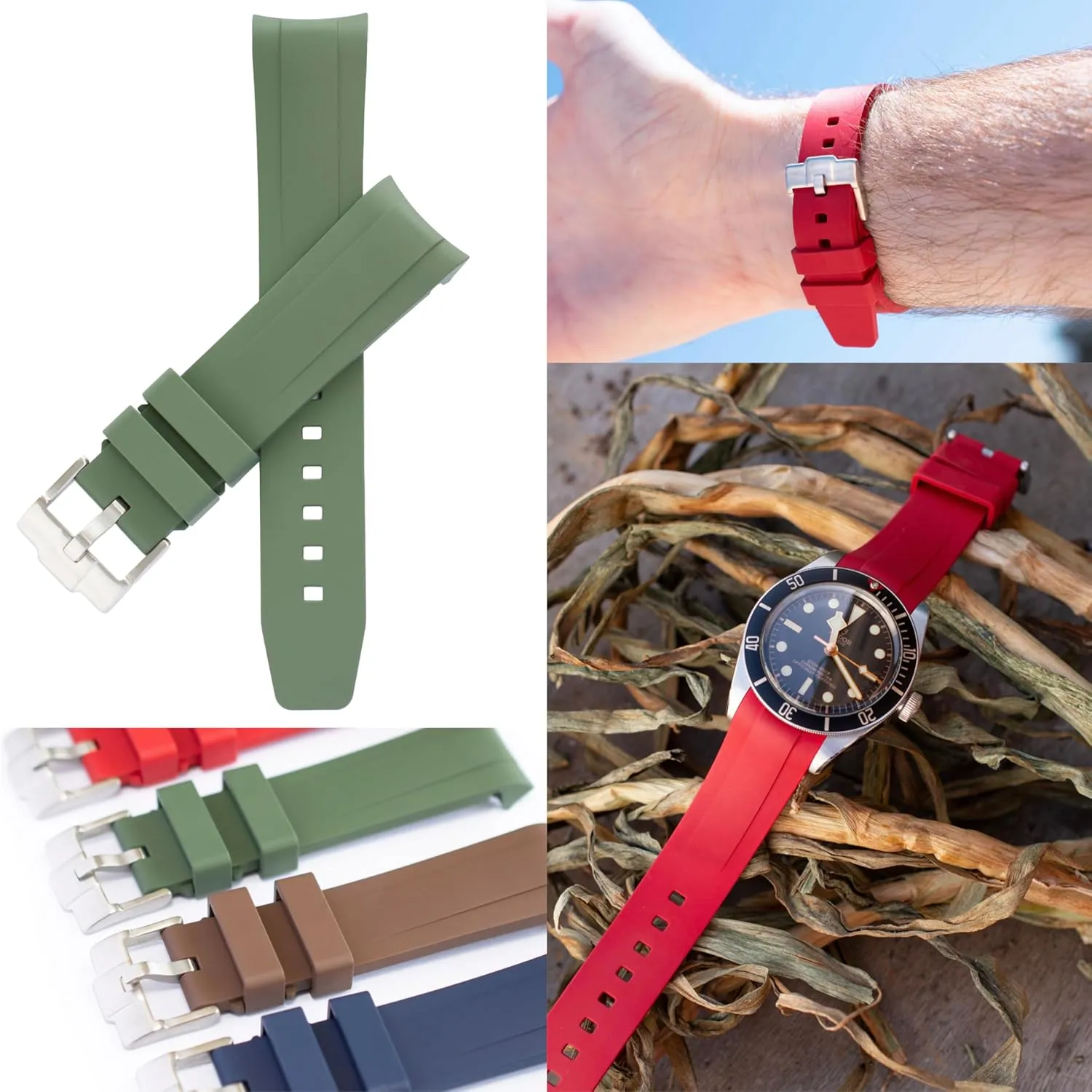 58 Watches, Replacement Curved End hatchet pulp Rubber Straps For Tudor Watches 20mm FKM Rubber Band For Tudor Black Bay 