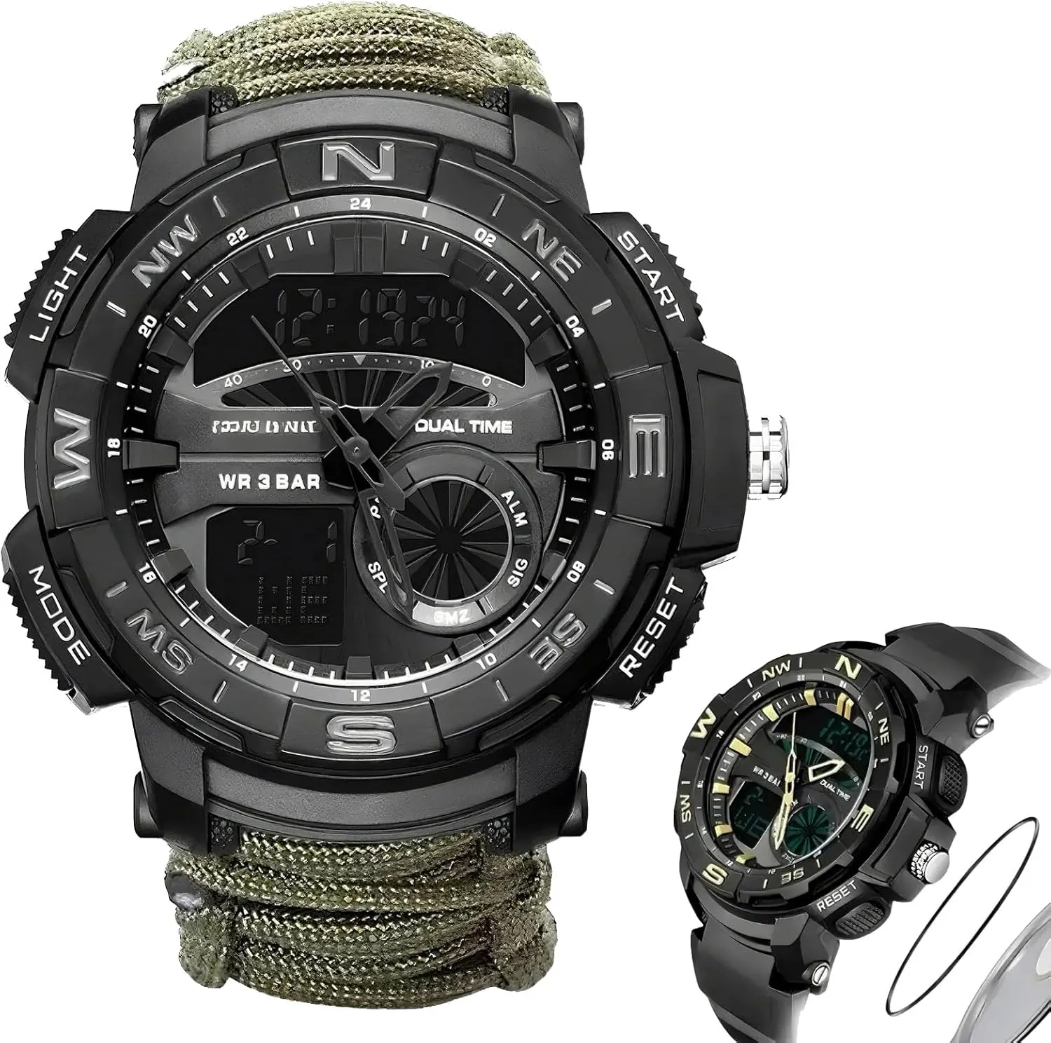 5ATM spur seed promoter dramatize Waterproof, for Hiking, Hunting and Tactical Ops Multifunctional Tactical Outdoor Digital Watch, Compass, 