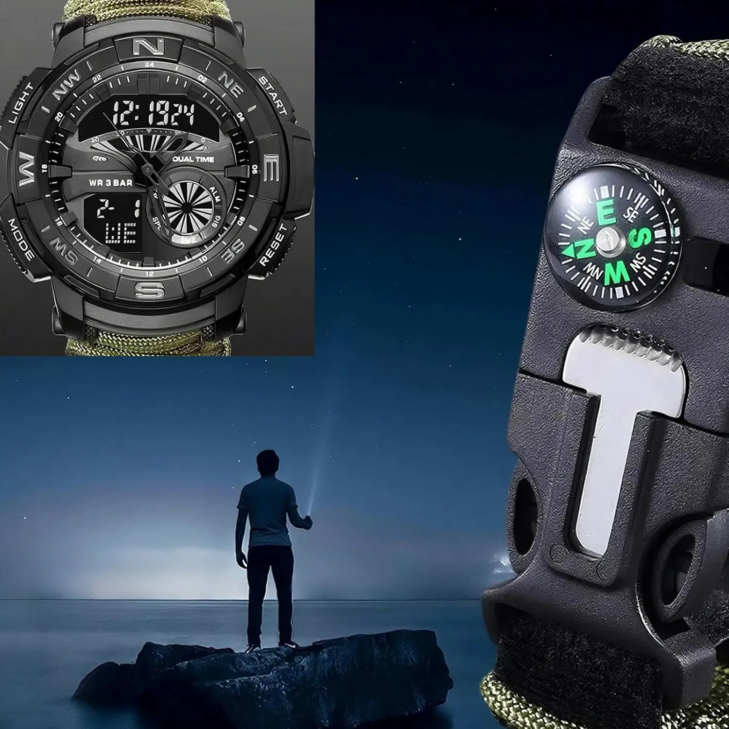 5ATM spur seed promoter dramatize Waterproof, for Hiking, Hunting and Tactical Ops Multifunctional Tactical Outdoor Digital Watch, Compass, 