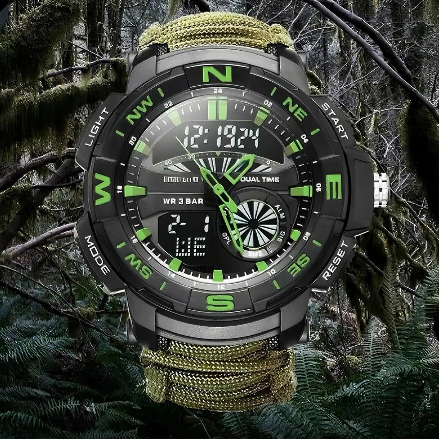 5ATM spur seed promoter dramatize Waterproof, for Hiking, Hunting and Tactical Ops Multifunctional Tactical Outdoor Digital Watch, Compass, 