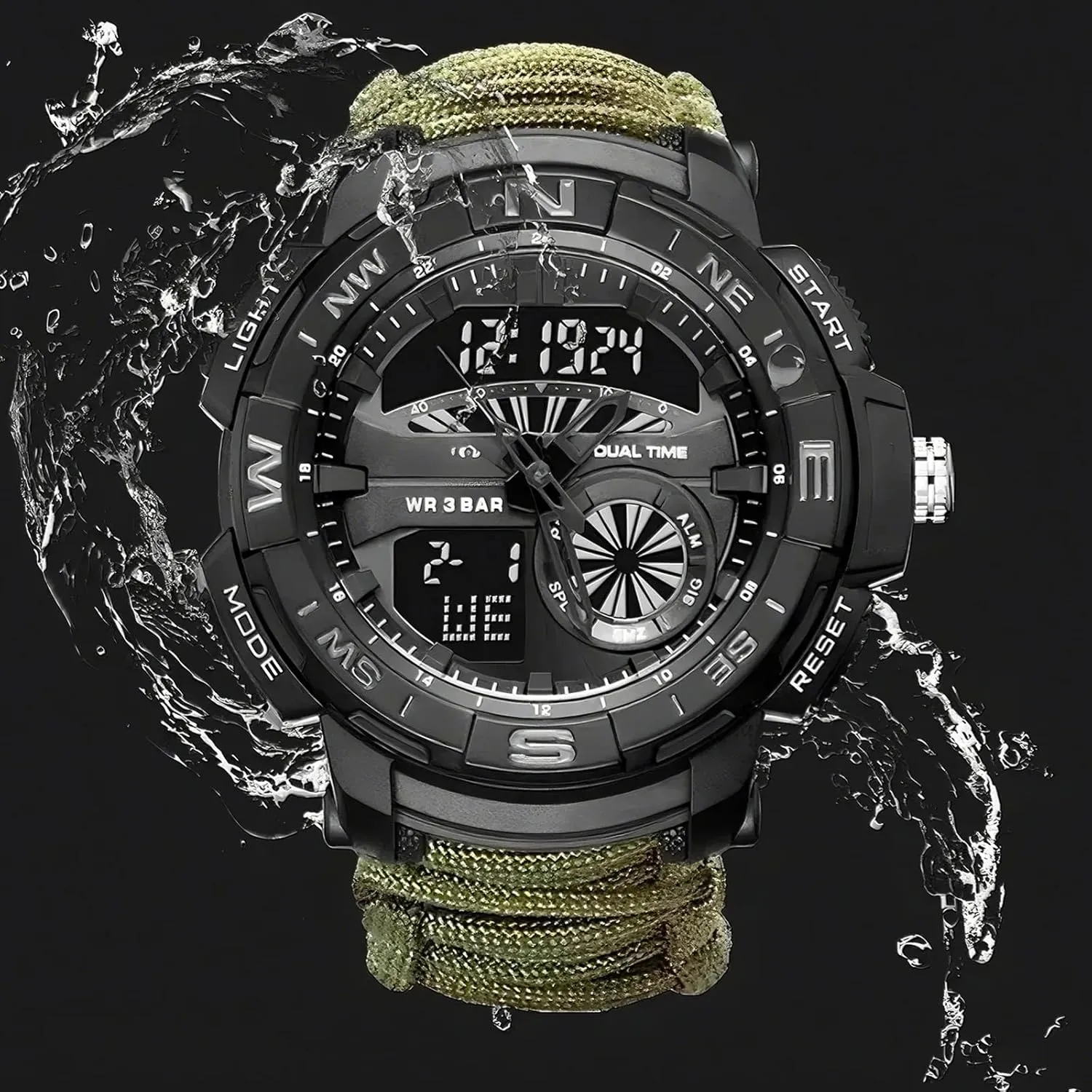 5ATM spur seed promoter dramatize Waterproof, for Hiking, Hunting and Tactical Ops Multifunctional Tactical Outdoor Digital Watch, Compass, 
