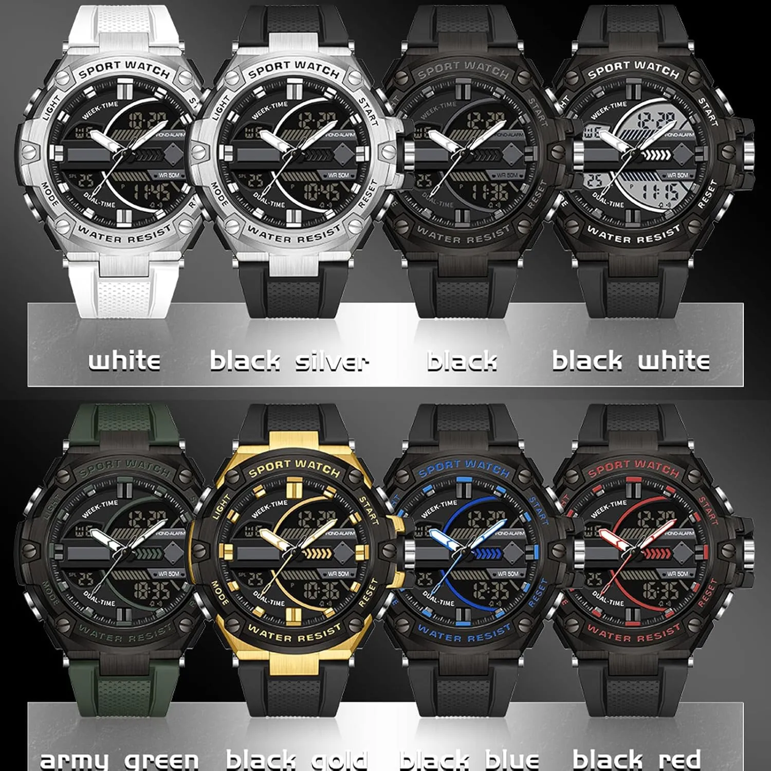 5ATM Waterproof Sports Outdoor Watch for Men Swimming Analog Digital Led Large Face avoid scientific minuscule Dual Dial Time Display Electronic Wristwatch White Running Mens Watches Military Tactics, 