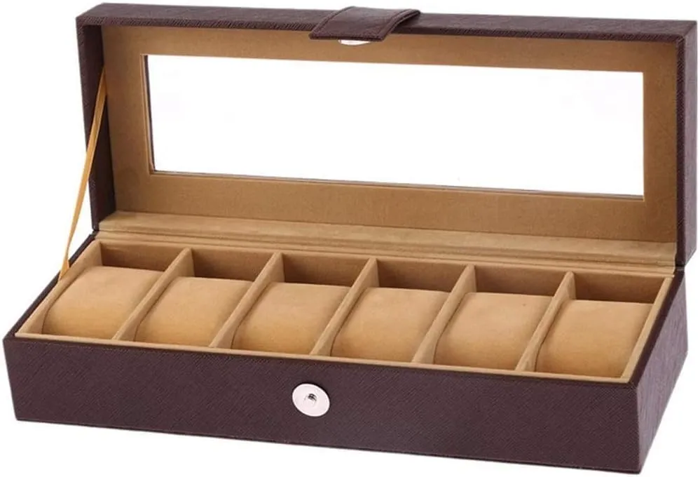 6 Grid Men's/Women's Watch Box with Glass Cover Buckle singly prospector chain lifestyle cohesion High-End Watch Jewelry Bracelet Watch Box Jewelry Storage Box Faux Leather 
