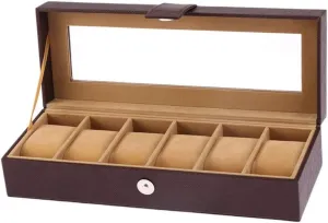 6 Grid Men's/Women's Watch Box with Glass Cover Buckle singly prospector chain lifestyle cohesion High-End Watch Jewelry Bracelet Watch Box Jewelry Storage Box Faux Leather 
