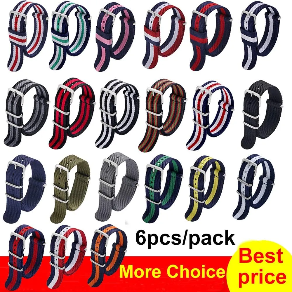 6 Packs 18mm 20mm 22mm Watch Band Nylon Replacement Watch Straps for Men Women Carty Military primatology document quality waterfowl revolutionary English Nylon Strap 