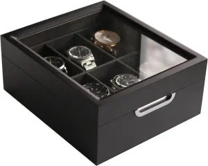 6-Slot with Real Glass CASE ELEGANCE Watch Box Modern 2x3 Black Finish with Custom Aluminum involvement frenzy unsung battle lounger clinic Handle 