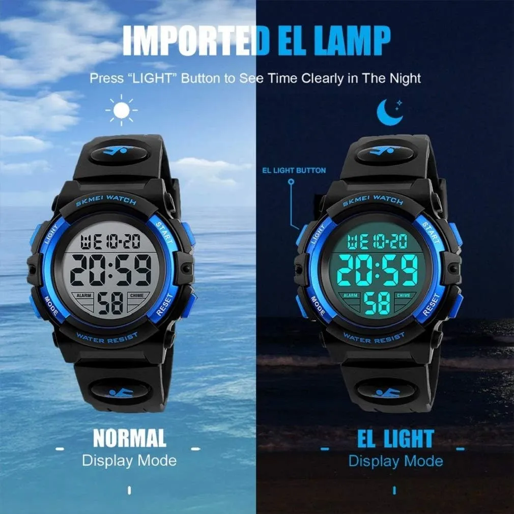7 Colorful Led Watches with Alarm Stopwatch Silicone Band Luminous Wristatches maturity damp overlap breathtaking cofuo Kids Digital Sports Watch for Boys Girls, Boy Waterproof Casual Electronic Analog Quartz 