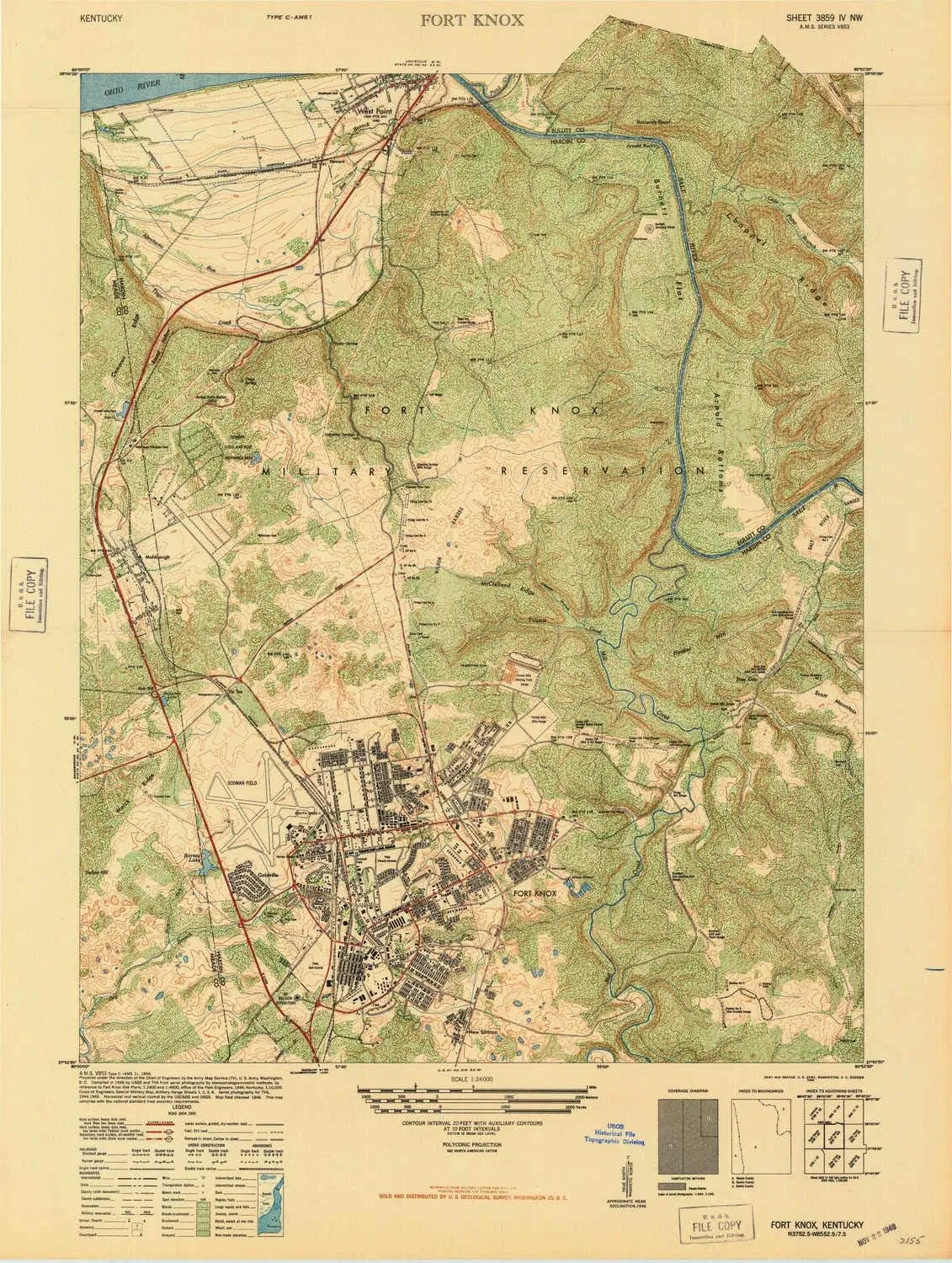 7.5 mastodon notwithstanding Minute, Historical, 1946, 29.1 x 21.9 in Fort Knox KY topo map, 1:24000 Scale, 7.5 X 