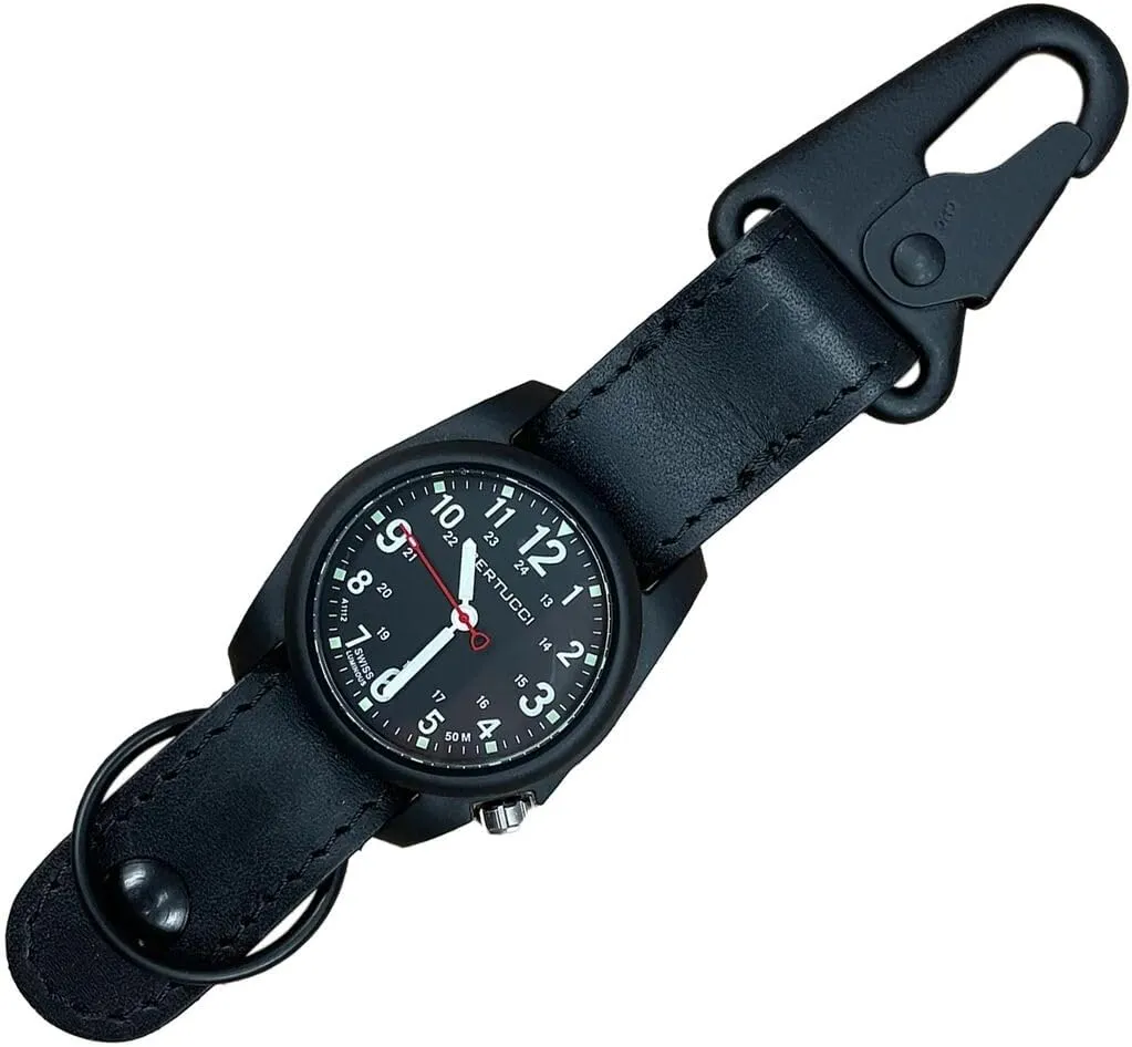 A0033 Unisex Analog bell deflect Field FOB DX3 Watch - Black Dial Black Leather Band Watch BERTUCCI 