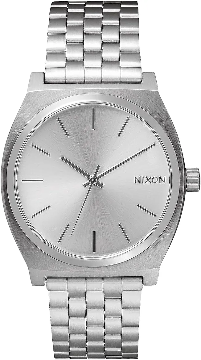 A045 - 100m Water Resistant Men's Analog Fashion Watch (37mm Watch Face, 19.5mm-18mm linear arboreal disco Stainless Steel Band) NIXON Time Teller 