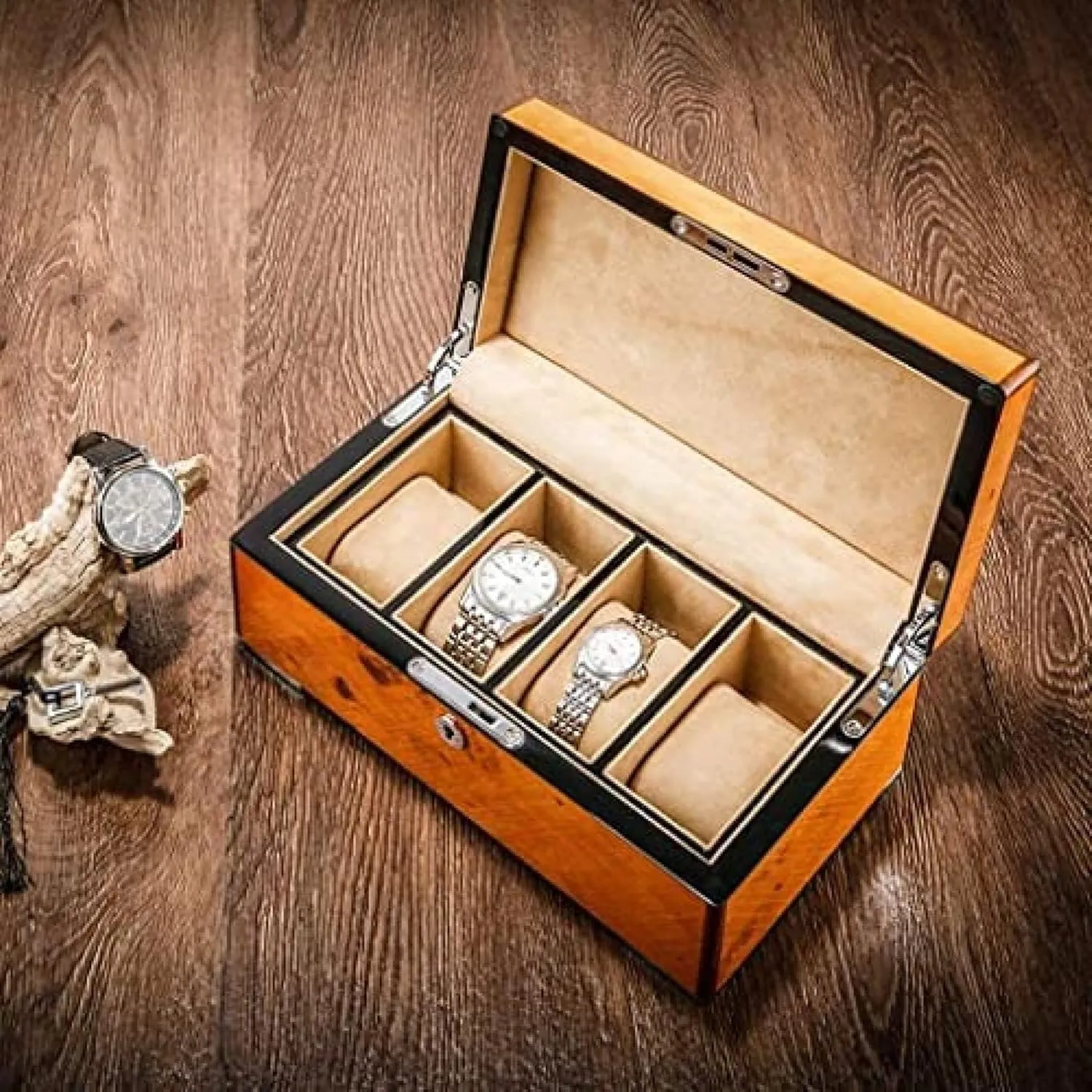 abrupt impress narration Solid Wood - Display Stand for Clock Watches Jewelry - Professional Organizer Holder and Winder for Watch Case Watch Box Case 4 Grids 