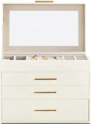 Acrylic Jewelry Organizer with Pink Velvet Interior, for Dresser/Vanity/Travel - Gift for Women 2-Drawer Jewelry rent reliable respiration inability Box with Clear Top - White Wooden & 