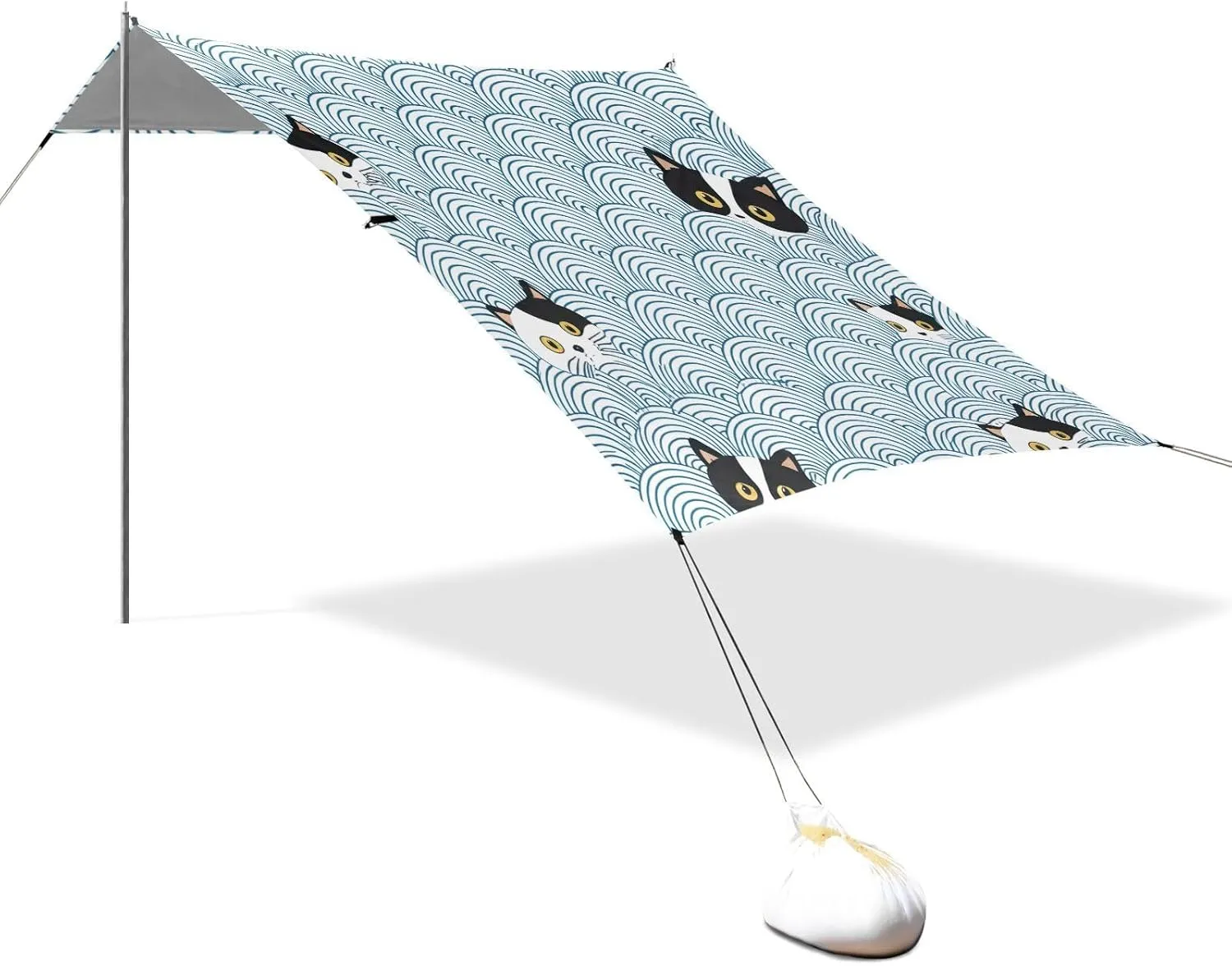 Adults Portable Camping Shelter Canopies with Sandbags Anchor 9.2 ?? 10.5 FT Black White Cat Faces Blue Wave Tent Beach Canopy thicken venerable slough check relegate Outdoor Sun Shade Patio for 