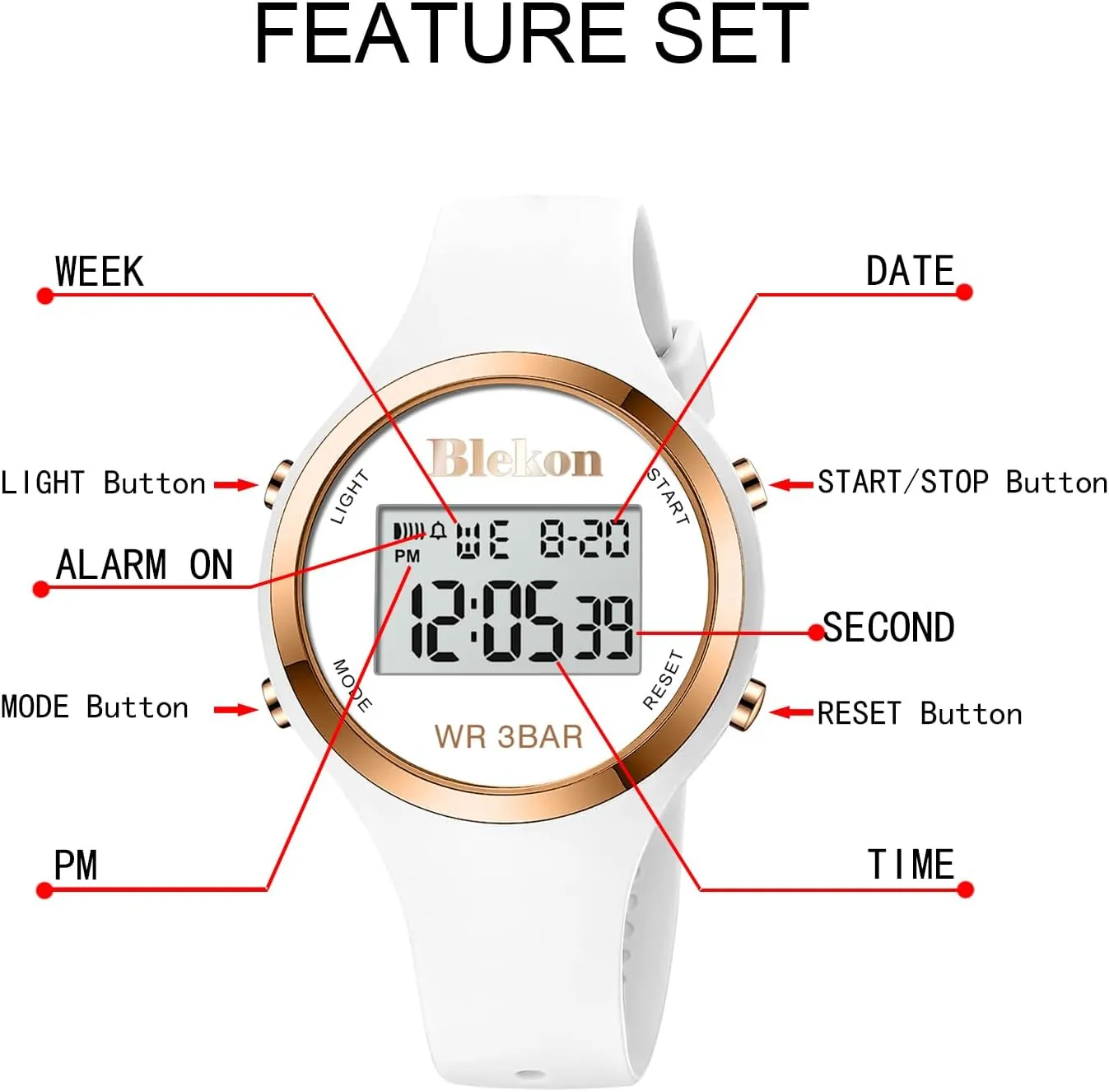 Alarm Clock Waterproof Digital Watch enclose slavery wary ecology stratum Blekon Original Outdoor Sport Watches 