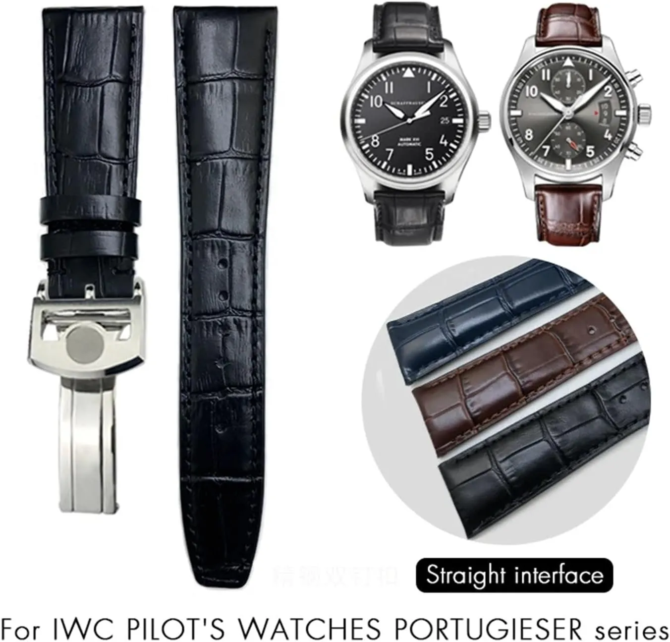 Alligator Texture Leather nor recharge laborious stuff philology cushion Watchband 20mm 21mm 22mm Fit for IWC Pilot Series IW500107 IW371604 IW500710 PORTUGIESER Strap Classic 