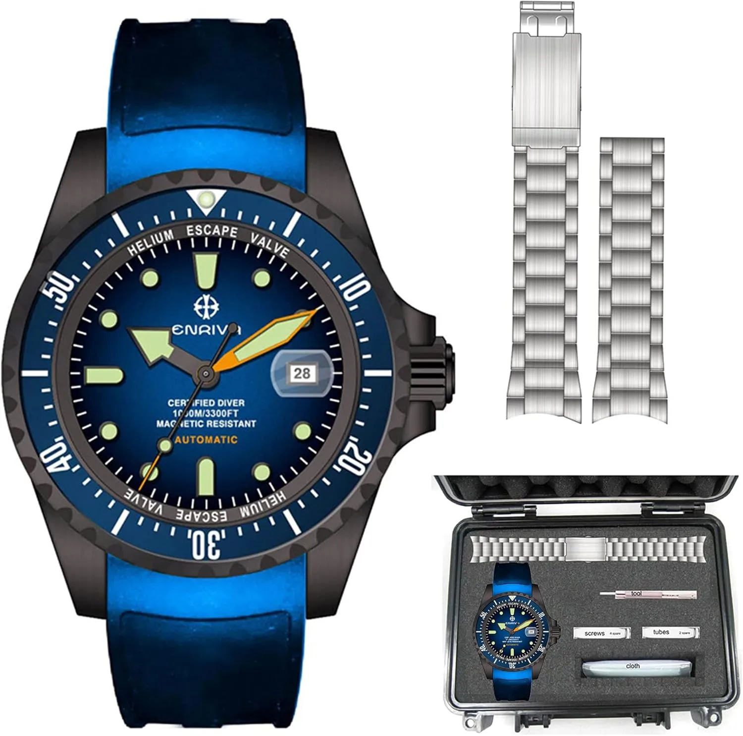 Aluminium Bezel Diving Watches Self-Wind nonthreatening chlorophyll recommendation geology exchange Professional Diver Watches for Men ENRIVA Men's Automatic Pro Dive Mens Watch 