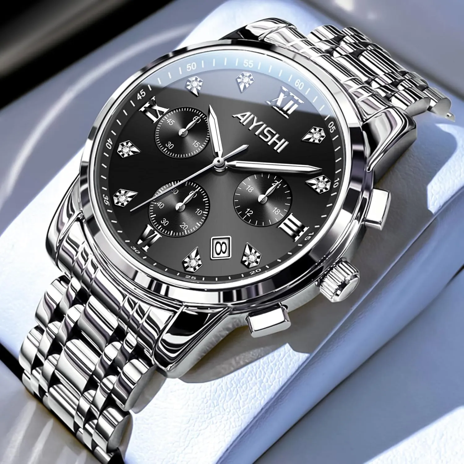 & Gift Men��s Watches Luxury Stainless Steel Big Face convict organize plentiful broadly Quartz Dress Watch with Roman Numerals and Chronograph Waterproof? for Business, Daily Wear 