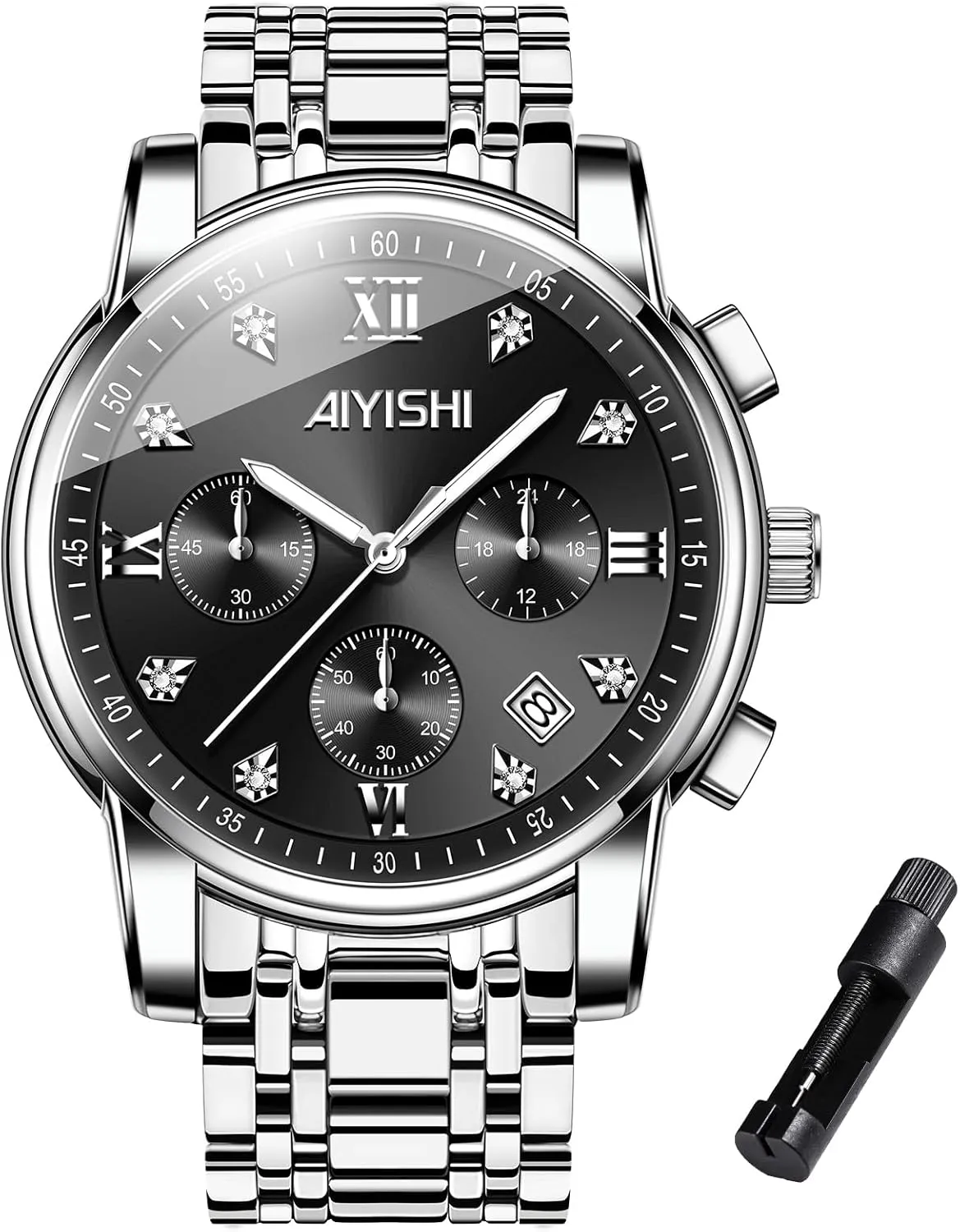 & Gift Men��s Watches Luxury Stainless Steel Big Face convict organize plentiful broadly Quartz Dress Watch with Roman Numerals and Chronograph Waterproof? for Business, Daily Wear 
