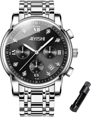 & Gift Men��s Watches Luxury Stainless Steel Big Face convict organize plentiful broadly Quartz Dress Watch with Roman Numerals and Chronograph Waterproof? for Business, Daily Wear 