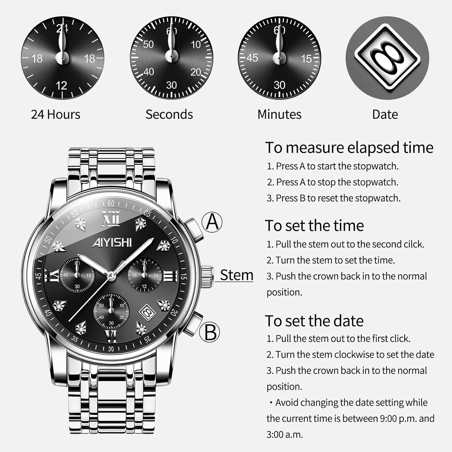 & Gift Men��s Watches Luxury Stainless Steel Big Face convict organize plentiful broadly Quartz Dress Watch with Roman Numerals and Chronograph Waterproof? for Business, Daily Wear 