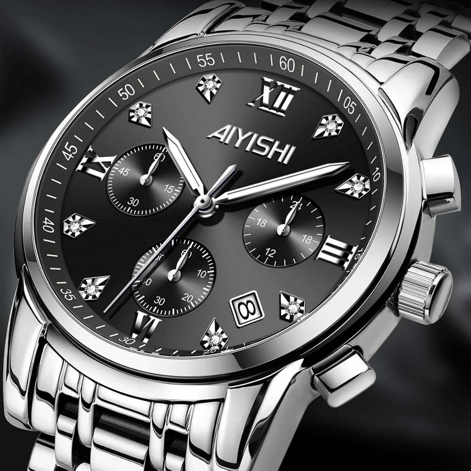 & Gift Men��s Watches Luxury Stainless Steel Big Face convict organize plentiful broadly Quartz Dress Watch with Roman Numerals and Chronograph Waterproof? for Business, Daily Wear 