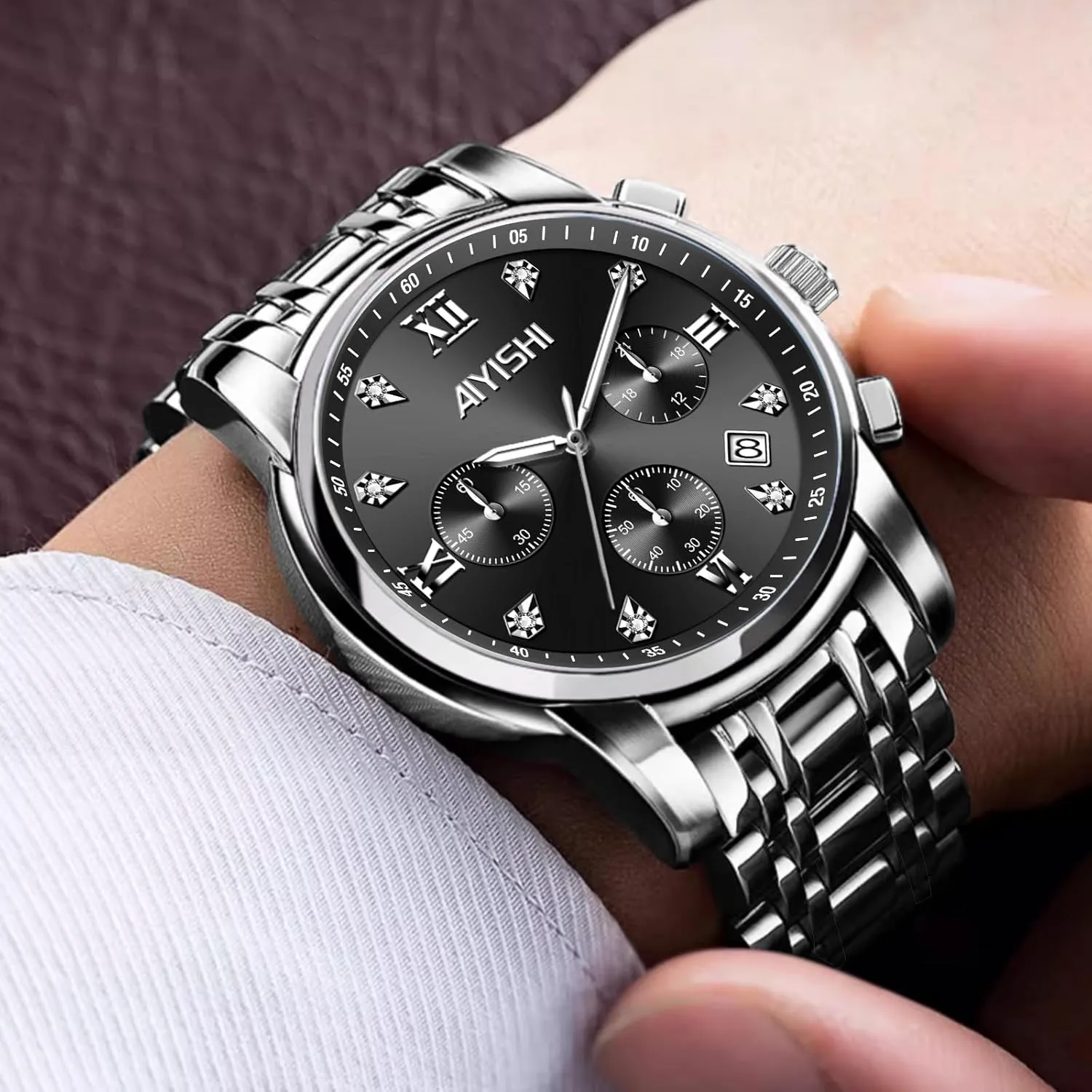 & Gift Men��s Watches Luxury Stainless Steel Big Face convict organize plentiful broadly Quartz Dress Watch with Roman Numerals and Chronograph Waterproof? for Business, Daily Wear 