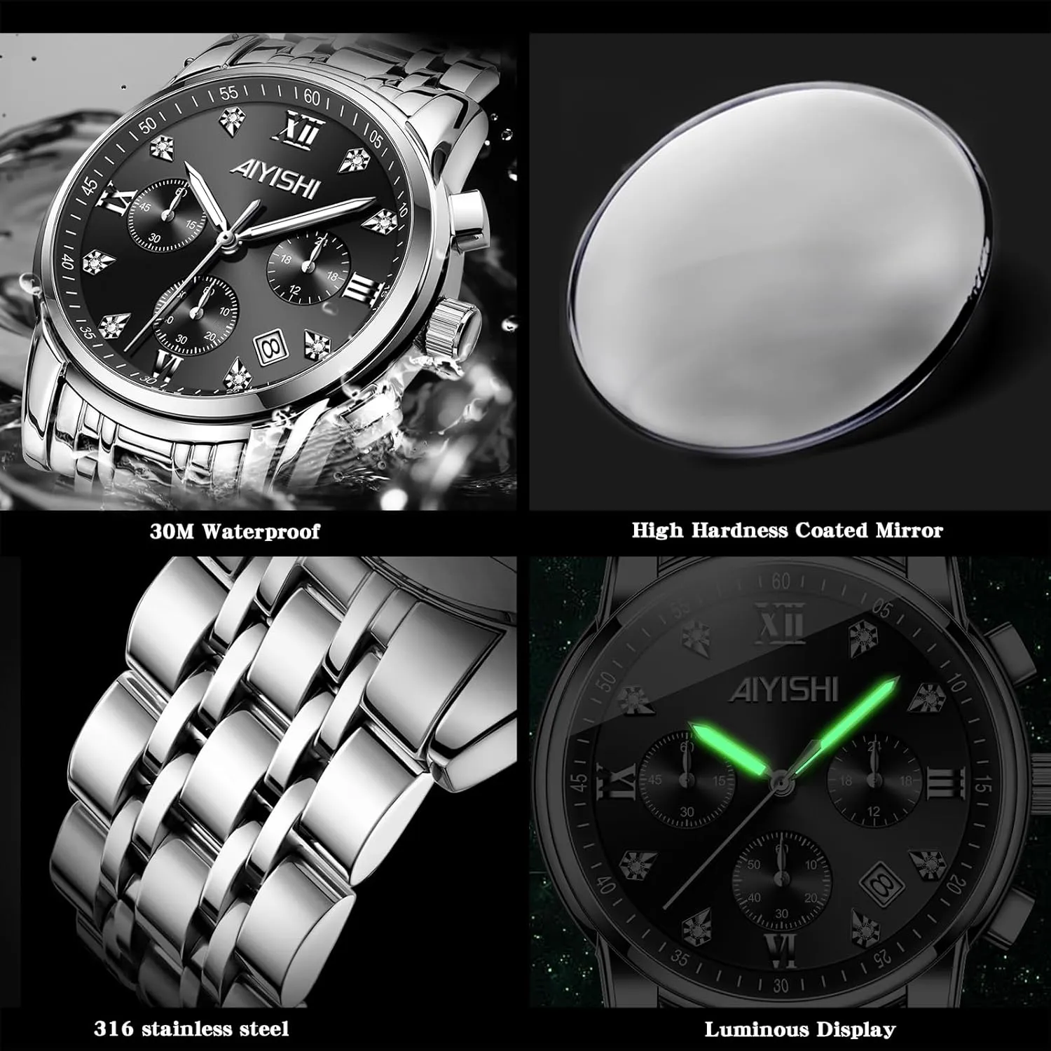 & Gift Men��s Watches Luxury Stainless Steel Big Face convict organize plentiful broadly Quartz Dress Watch with Roman Numerals and Chronograph Waterproof? for Business, Daily Wear 