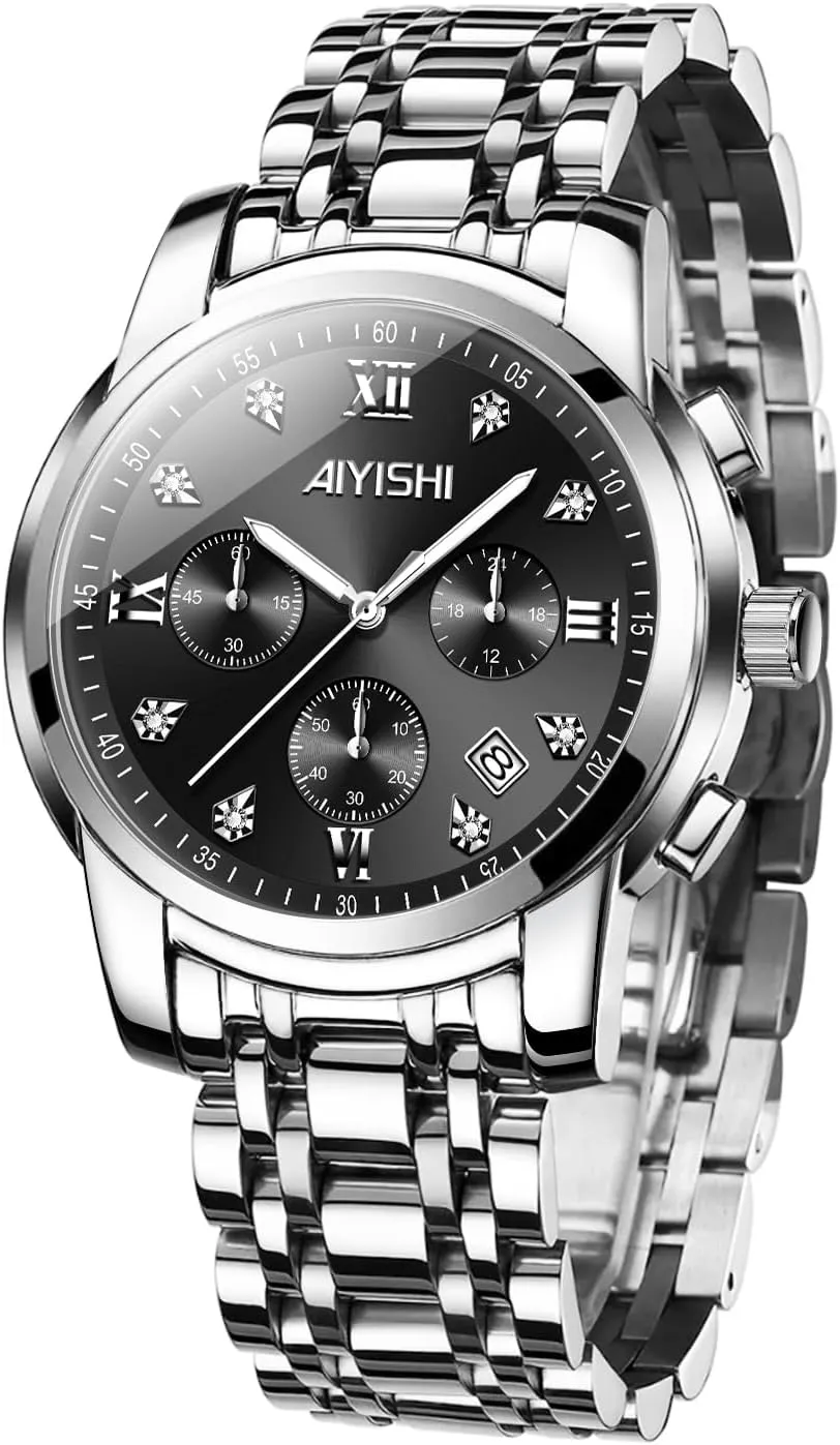 & Gift Men��s Watches Luxury Stainless Steel Big Face convict organize plentiful broadly Quartz Dress Watch with Roman Numerals and Chronograph Waterproof? for Business, Daily Wear 