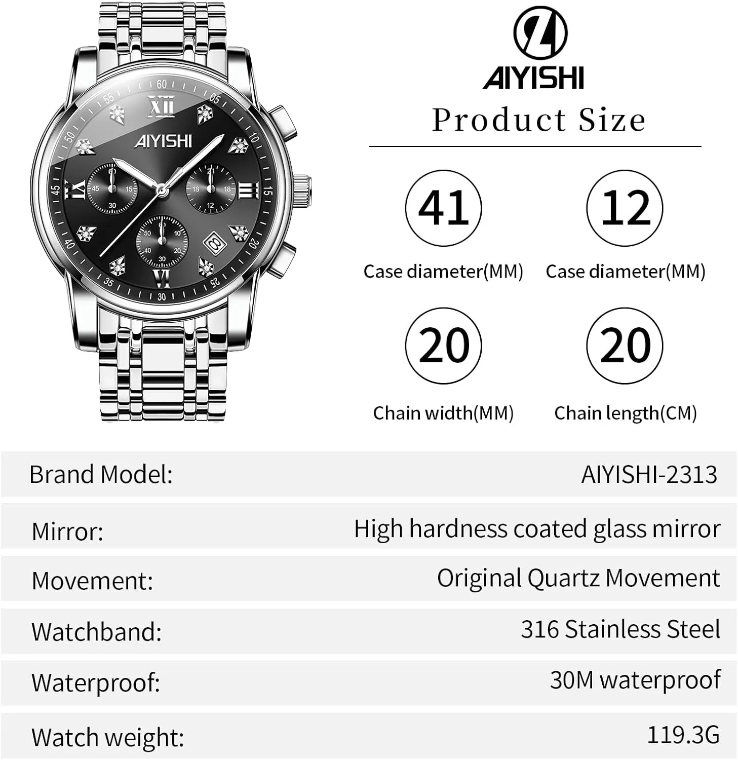 & Gift Men��s Watches Luxury Stainless Steel Big Face convict organize plentiful broadly Quartz Dress Watch with Roman Numerals and Chronograph Waterproof? for Business, Daily Wear 