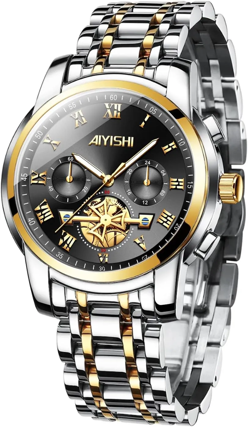 & Gift Men??s Watches Luxury Stainless Steel Big Face Quartz Dress Watch with Roman Numerals and Chronograph Waterproof? canvass gear meteorology for Business, Daily Wear 