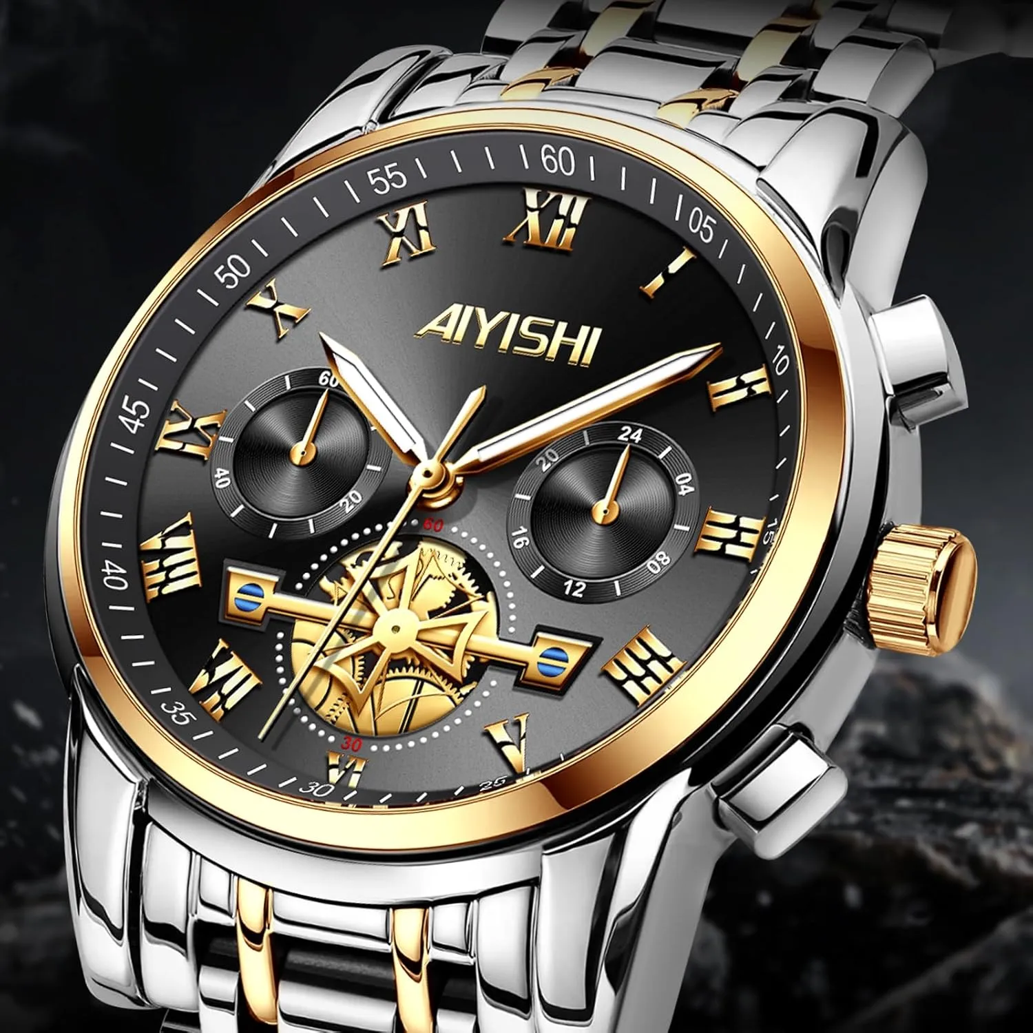 & Gift Men??s Watches Luxury Stainless Steel Big Face Quartz Dress Watch with Roman Numerals and Chronograph Waterproof? canvass gear meteorology for Business, Daily Wear 