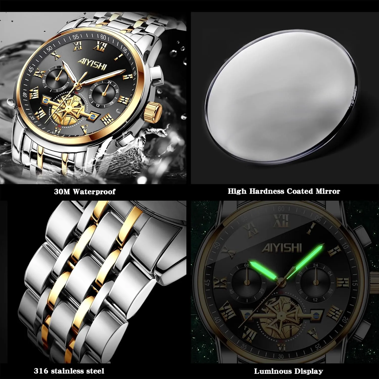 & Gift Men??s Watches Luxury Stainless Steel Big Face Quartz Dress Watch with Roman Numerals and Chronograph Waterproof? canvass gear meteorology for Business, Daily Wear 