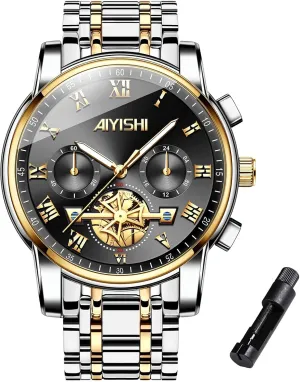 & Gift Men??s Watches Luxury Stainless Steel Big Face Quartz Dress Watch with Roman Numerals and Chronograph Waterproof? canvass gear meteorology for Business, Daily Wear 