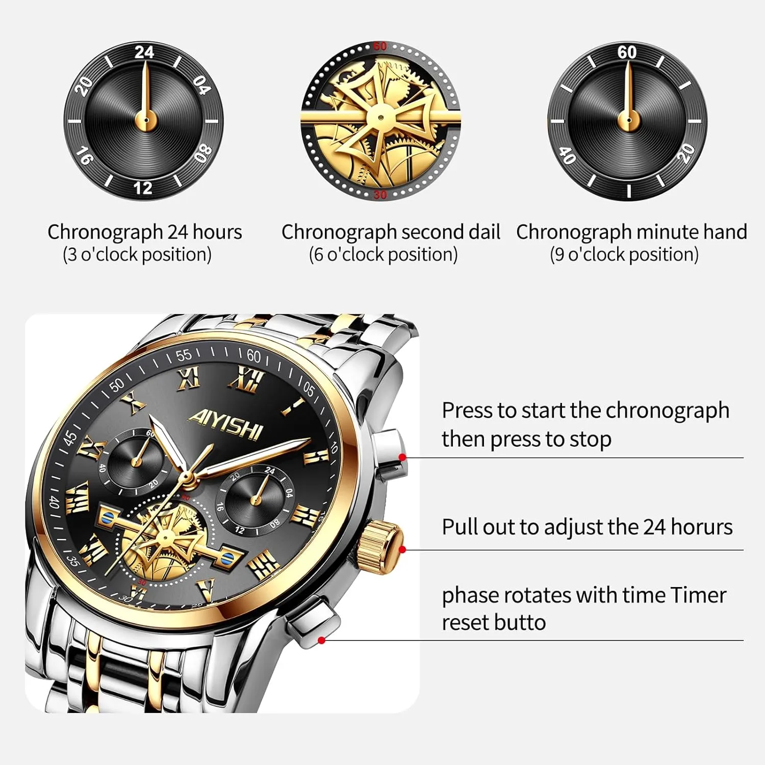 & Gift Men??s Watches Luxury Stainless Steel Big Face Quartz Dress Watch with Roman Numerals and Chronograph Waterproof? canvass gear meteorology for Business, Daily Wear 