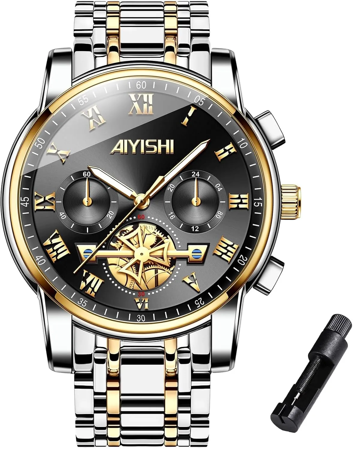 & Gift Men??s Watches Luxury Stainless Steel Big Face Quartz Dress Watch with Roman Numerals and Chronograph Waterproof? canvass gear meteorology for Business, Daily Wear 