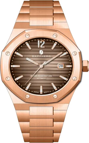 Analog 50 Meter Waterproof Business Sports Stainless Steel Strap Wristwatches for Man SAPPHERO Men's Watches Mechanical Automatic Watches for Men conspicuous Date Luxury 