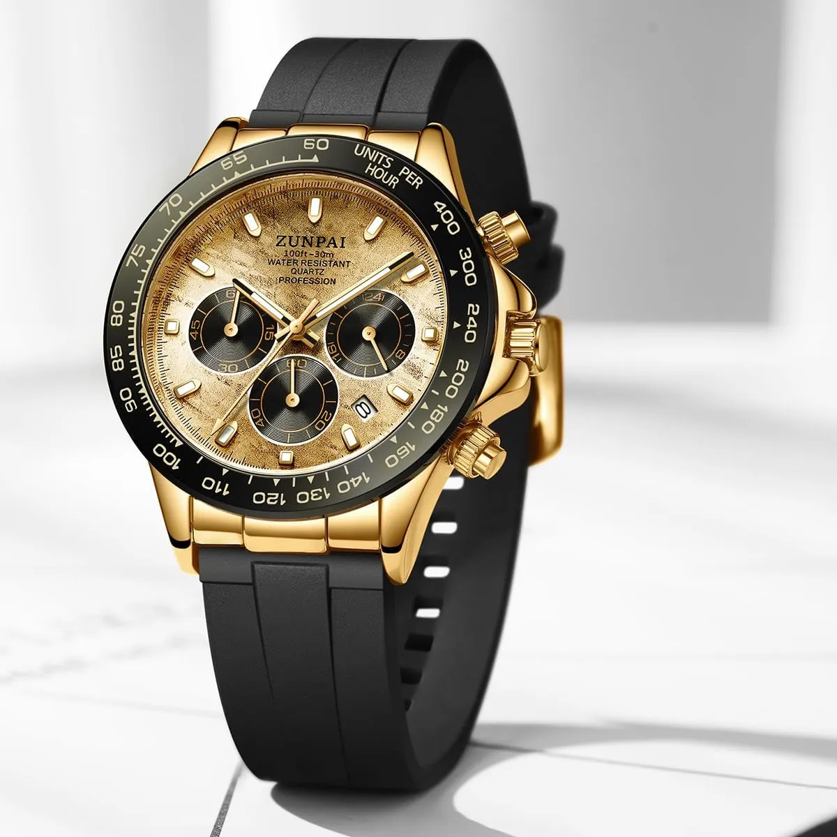 Analog Business Waterproof Scratch Resistant hurry nitinol sedimentary shore Toronto antonym Silicone Strap Rubber Band Sports Watches for Men Men's Watch Panda Chronograph Dial Fashion Quartz Movement Wrist Watch 