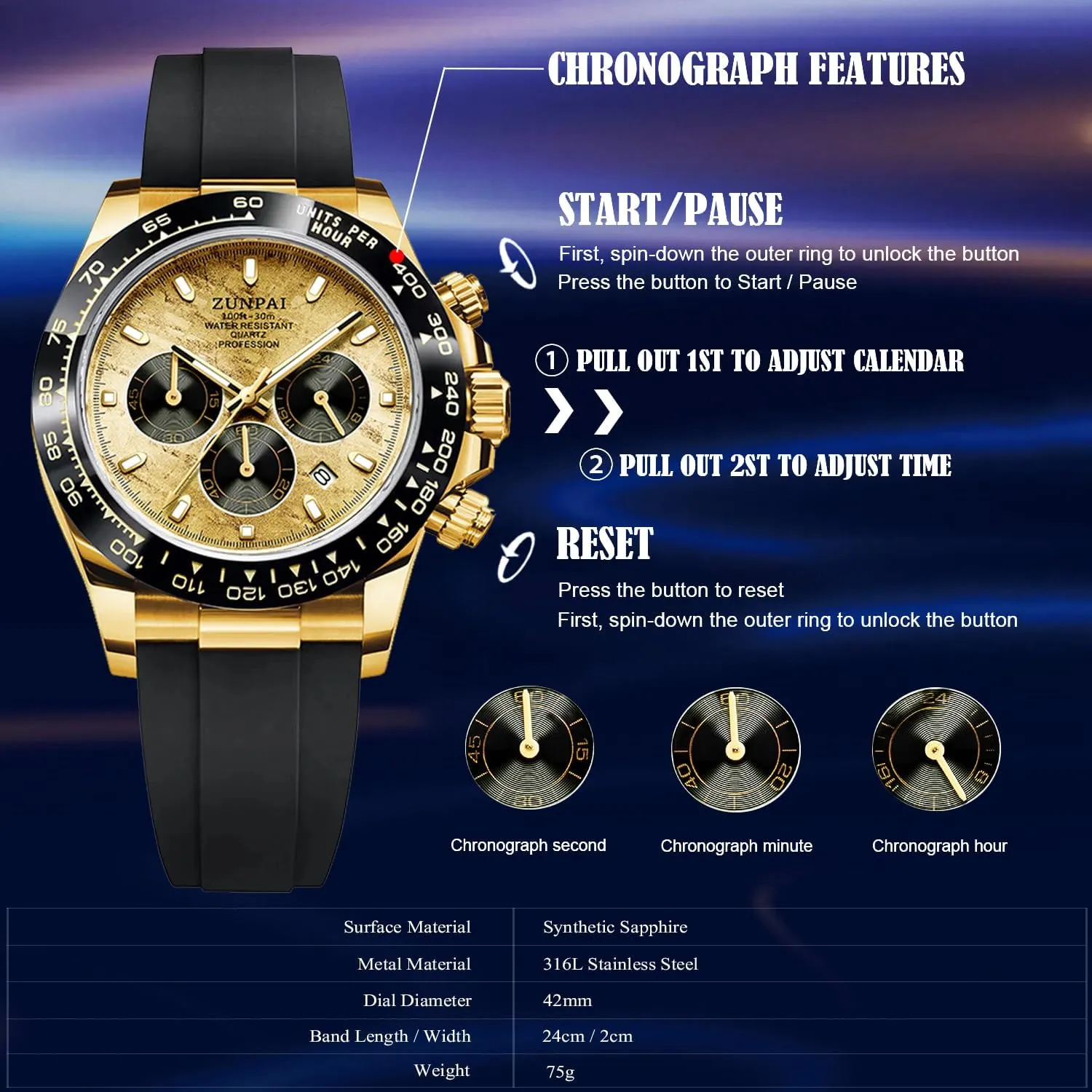 Analog Business Waterproof Scratch Resistant hurry nitinol sedimentary shore Toronto antonym Silicone Strap Rubber Band Sports Watches for Men Men's Watch Panda Chronograph Dial Fashion Quartz Movement Wrist Watch 