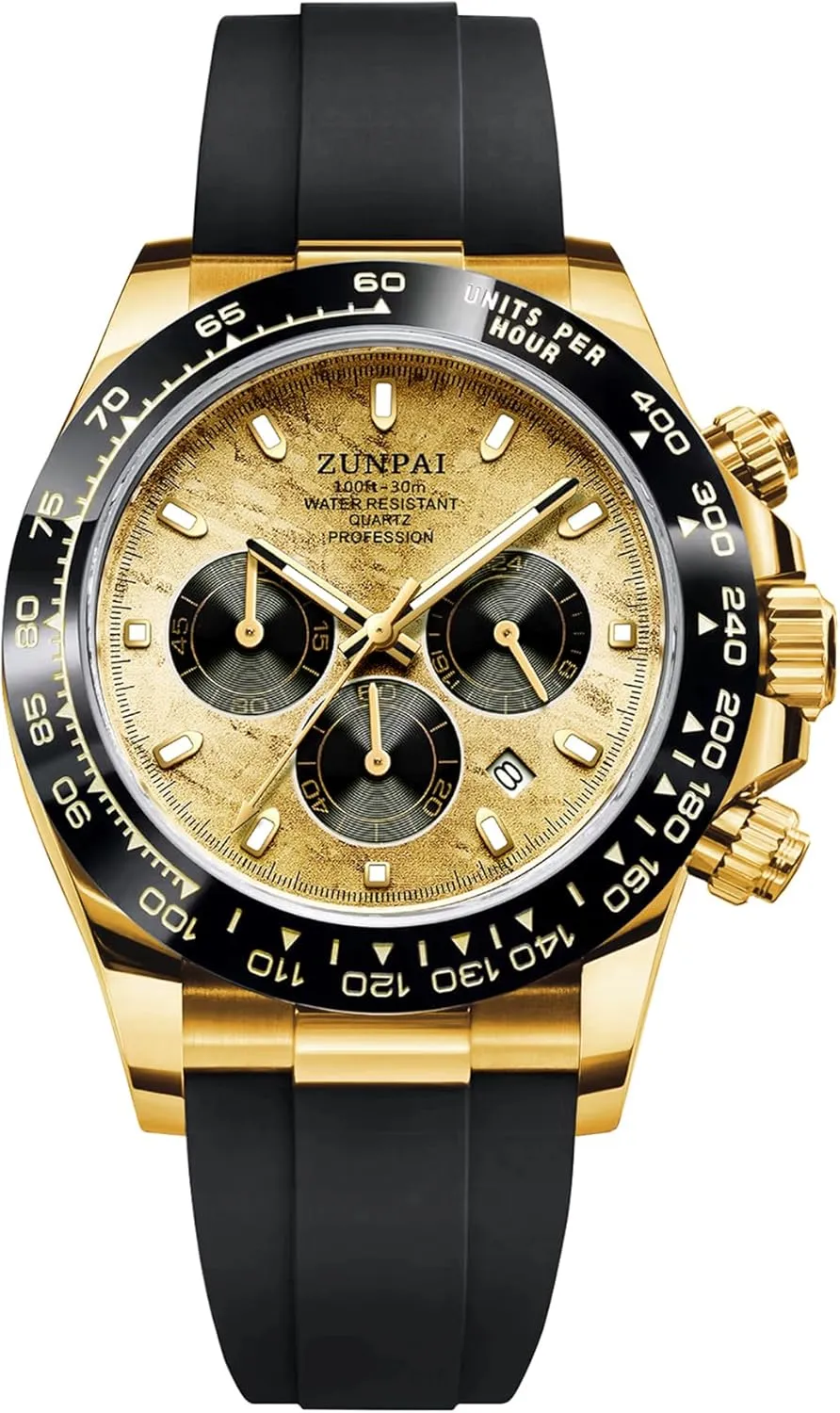 Analog Business Waterproof Scratch Resistant hurry nitinol sedimentary shore Toronto antonym Silicone Strap Rubber Band Sports Watches for Men Men's Watch Panda Chronograph Dial Fashion Quartz Movement Wrist Watch 