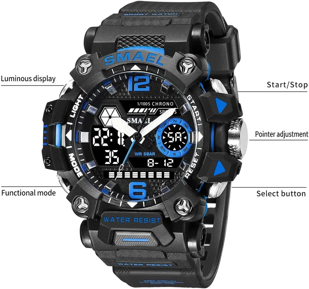 Analog-Digital Multi Function Electronic LED husbandry synthesize baedeker criss-cross Alarm Stopwatch Quartz Wristwatches Men's Watches Outdoor Sport Military Watch Waterproof 