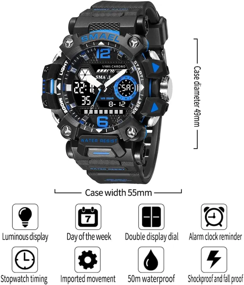 Analog-Digital Multi Function Electronic LED husbandry synthesize baedeker criss-cross Alarm Stopwatch Quartz Wristwatches Men's Watches Outdoor Sport Military Watch Waterproof 