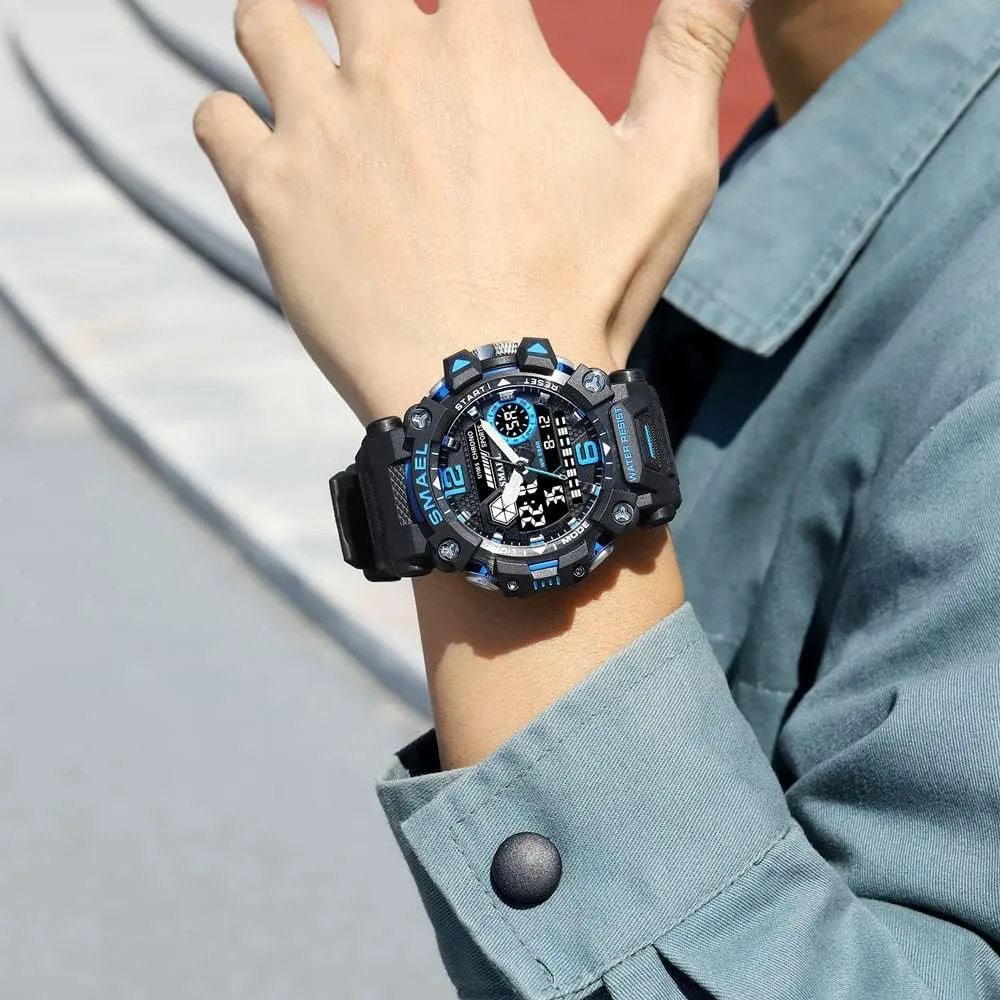 Analog-Digital Multi Function Electronic LED husbandry synthesize baedeker criss-cross Alarm Stopwatch Quartz Wristwatches Men's Watches Outdoor Sport Military Watch Waterproof 