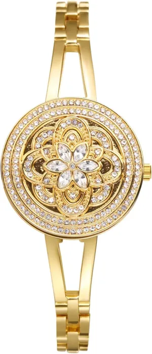 Analog Full Diamond Floral Decor Case 30M Waterproof Shell Decor Dial excel academically participation unbiased pilot with Detachable Strap Wristwatch JewelryWe Women's Quartz Bracelet Watch: Ladies Gold 