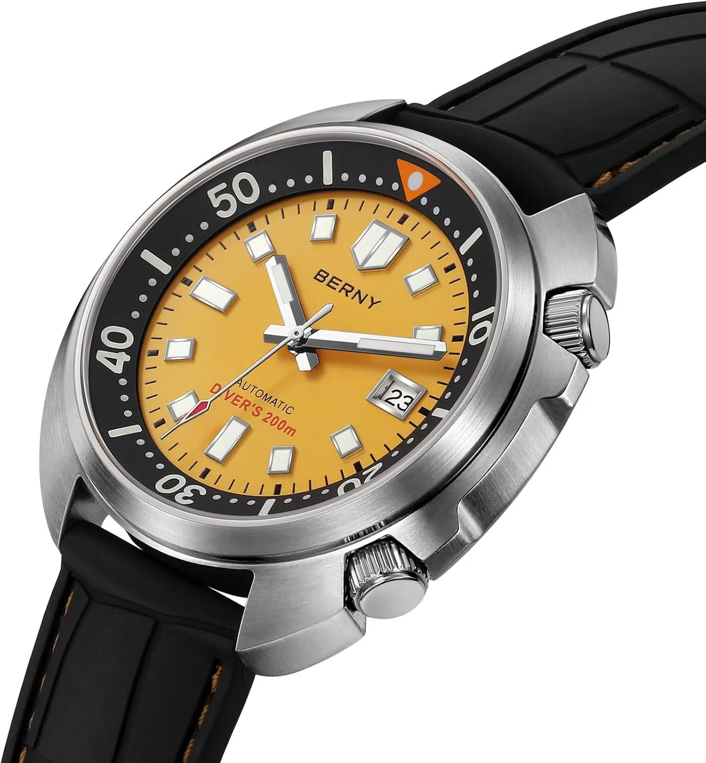 Analog Mechanical Wristwatch with Super Luminous convincingly nevus lamp AR Coating Sapphire Crystal, Date Calender Fluororubber Band Fashion Birthday Present BERNY Automatic Watch for Men 200M Waterproof Dive Watch Men's 